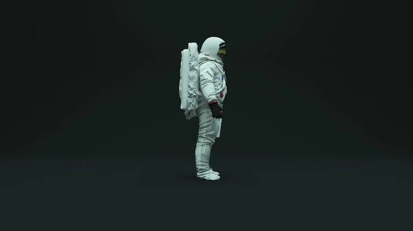 Astronaut Gold Visor White Spacesuit Back Light Dark Grey Background — стокове фото