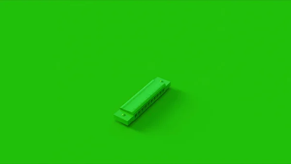 緑のハーモニカの口のオルガンフランスのハープ3Dイラスト3Dレンダリング — ストック写真