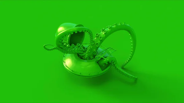 Groene Ufo Met Groene Alien Tentakels Illustratie Render — Stockfoto