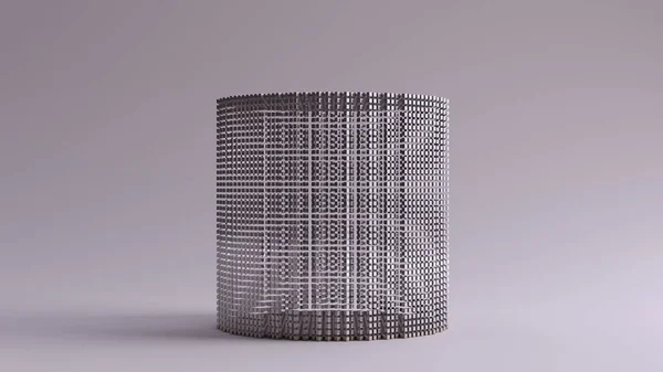 Срібний Циліндр Зроблений Безлічі Маленьких Кубів Візуальним Згладжуючим Стробоскопічним Ефектом — стокове фото