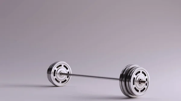 Silver Barbell Dengan Weights Pada Setiap Akhir Ilustrasi Render — Stok Foto