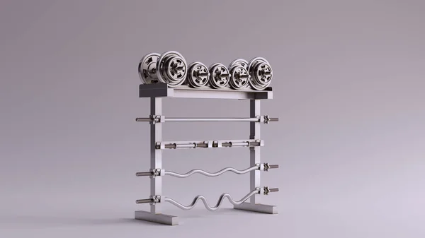 Silver Barbell Dumbbell Rack 3D图3D渲染 — 图库照片