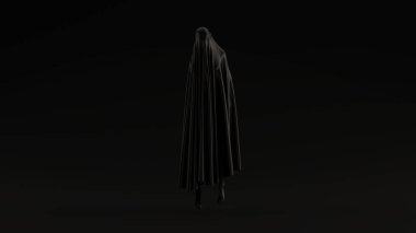 Kara Hayalet Yüzen Kötü Ruh Önden Görünümü Kara Arkaplan 3D illüstrasyon 3D