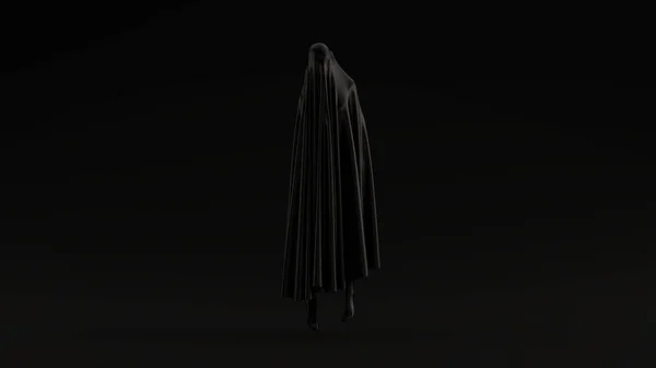 Black Ghost Floating Evil Spirit Front Вид Черный Фон Иллюстрация — стоковое фото