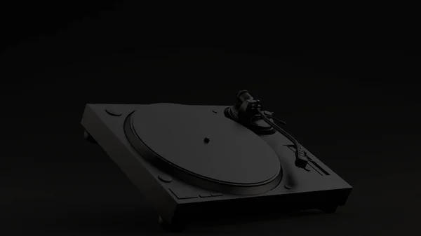 Black Vintage Turntable Record Player Black Background Illustration Render — Stock Photo, Image