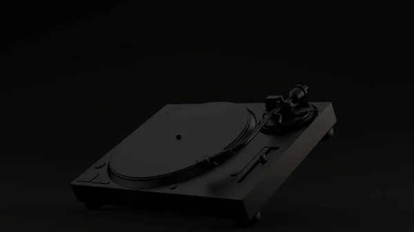 Black Vintage Turntable Record Player Black Background Illustration Render — Stock Photo, Image