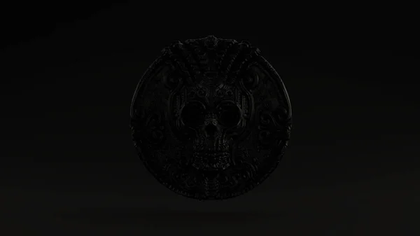 Black Skull Coin Black Sfondo Frontale Visualizza Illustrazione Rendering — Foto Stock