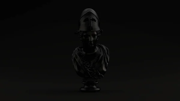 Zwarte Minerva Buste Sculptuur Zwarte Achtergrond Illustratie Renderen — Stockfoto