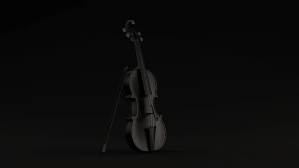 Schwarze Geige Und Bogen Schwarzer Hintergrund Illustration Render — Stockfoto
