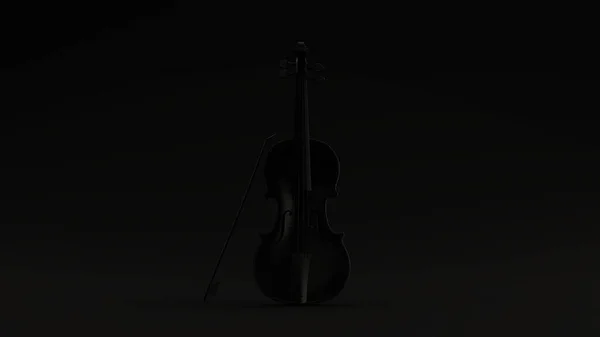 黒バイオリンと弓黒の背景3Dイラスト 3Dレンダリング — ストック写真
