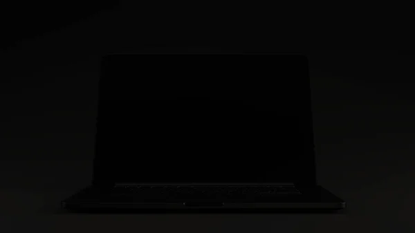 Laptop Preto Levantado Fundo Preto Ilustração Render — Fotografia de Stock