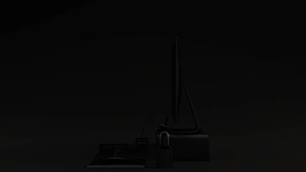 Black Contemporary Desk Setup 3Dイラスト3Dレンダリング — ストック写真