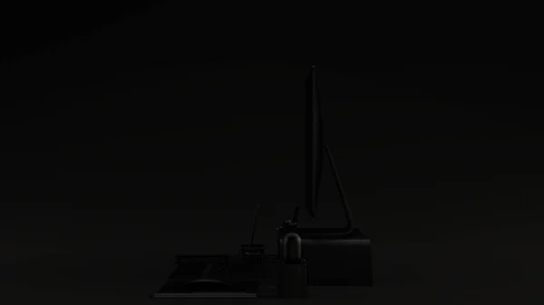 Black Contemporary Desk Setup Иллюстрация Render — стоковое фото