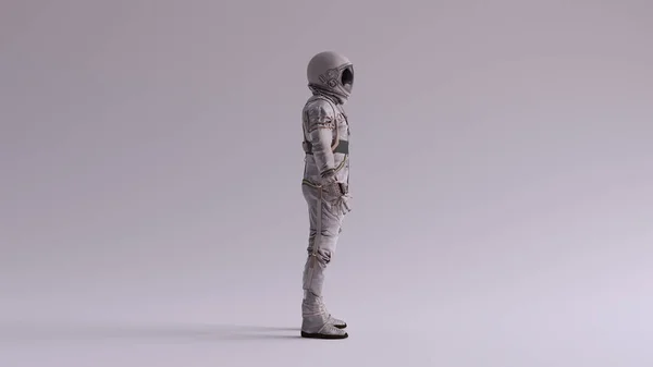 Retro Astronauta Czarnym Visor Srebrny Biały Skafander Jasnoszarym Tle Neutralnym — Zdjęcie stockowe