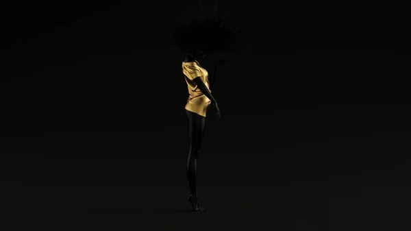 Black Gold Woman Strong Pose Bad Hair Day Black Background 3d illustration 3d render