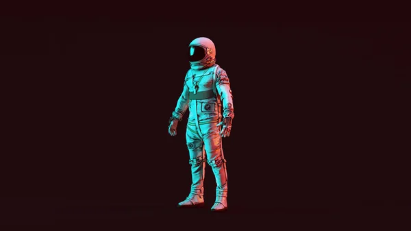 Retro Astronaut Bílé Kosmické Obleky Červenou Modrou Náladou 80S Osvětlení — Stock fotografie