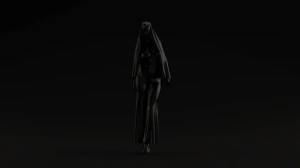 Nonne Démon Noir Dans Costume Pantalon Noir Avec Voile Futuriste — Photo