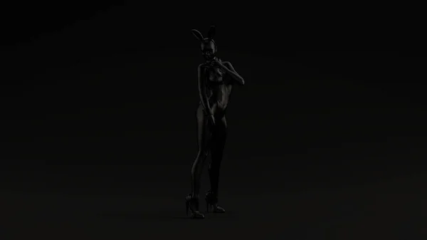 黑色恶魔吸血鬼兔子女孩邪恶的灵魂黑色背景3D插图3D渲染 — 图库照片