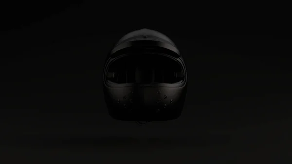 带有Visor Black Background Front View 3D图形3D渲染的黑色摩托车头盔 — 图库照片