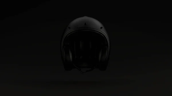 Black Motorcycle Helmet Open Faced Black Background Front View Illustration — 스톡 사진