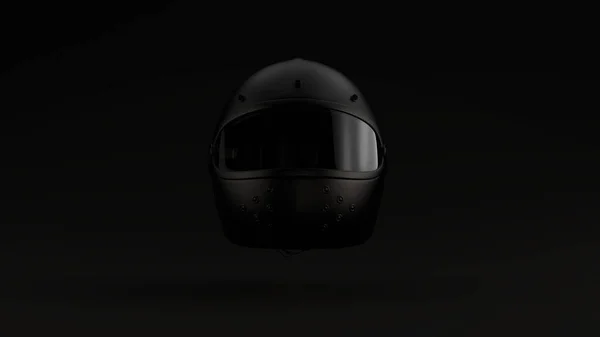 Schwarzer Motorradhelm Mit Brille Schwarzer Hintergrund Frontansicht Illustration Render — Stockfoto