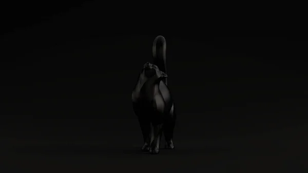 Black Cat Styled Sculpture Met Zijn Staart Omhoog Zwarte Achtergrond — Stockfoto