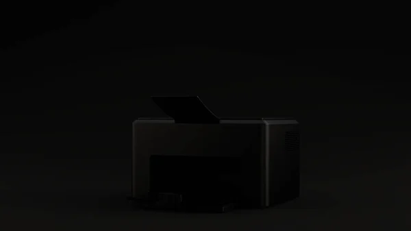 黑色办公室打印机桌面黑色背景3D插图3D渲染 — 图库照片