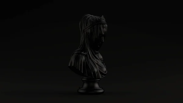 Escultura Busto Mujer Negra Con Fondo Negro Drapeado Ilustración Render —  Fotos de Stock