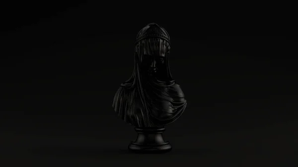 Zwart Vrouw Buste Sculptuur Met Draperie Zwart Achtergrond Illustratie Render — Stockfoto