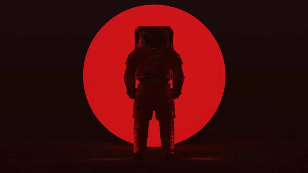 Αστροναύτης Μια Κόκκινη Διαστημική Στολή Μονάδα Εξερεύνησης Κινητικότητας Στολή Στέκεται — Φωτογραφία Αρχείου