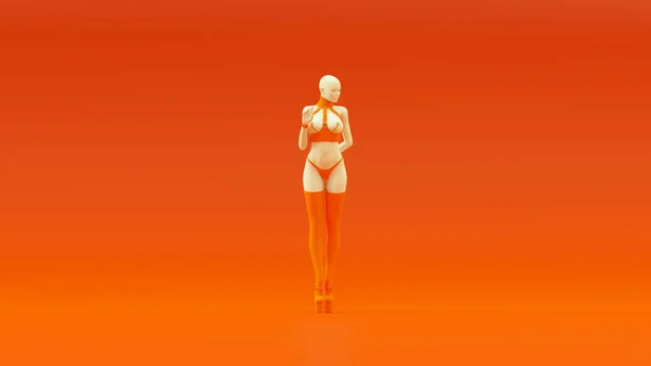 大腿靴中的白色橙色抽象女人 和Bdsm齿轮3D插图3D渲染 — 图库照片