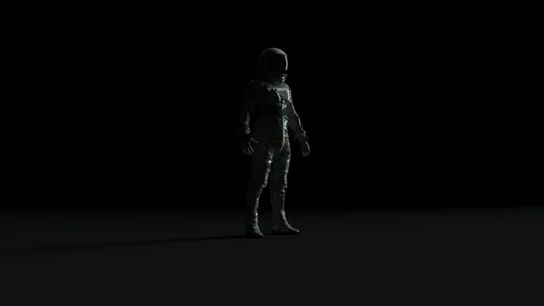 Astronauta Czarnym Visor Srebrny Garnitur Stylu Retro Tylne Światło Ciemnoszarym — Zdjęcie stockowe