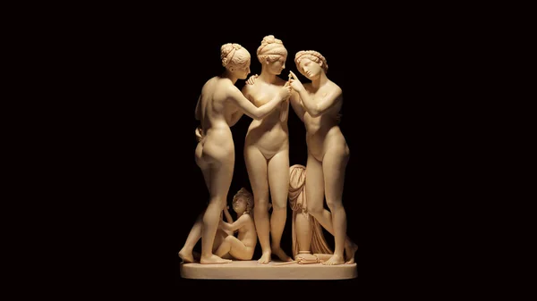 Three Graces Skulptur Vit Grädde Benfärg Front Visa Illustration Render — Stockfoto