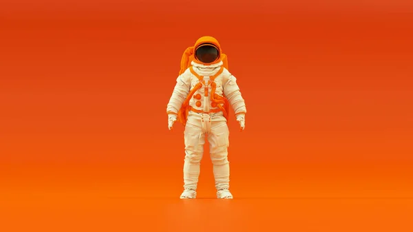 Bianco Arancione Spacewoman Spaceman Classico Astronauta Astronauta Cosmonauta Con Sfondo — Foto Stock