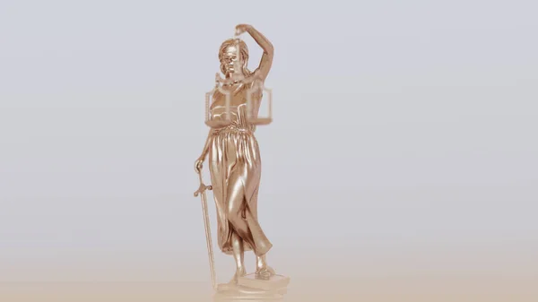 新青铜女神像 浅层自然室内柔和灯光下的司法系统人格化3D插图3D渲染 — 图库照片