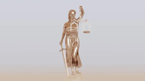 新青铜女神像 浅层自然室内柔和灯光下的司法系统人格化3D插图3D渲染 — 图库照片