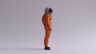 Tarafsız Tarafsız Yan Işıklandırma Tarafı Görünümü 3d görünümü olan Siyah Gözlüklü Turuncu Astronot