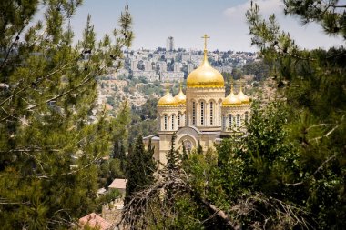 Moscovia Gorny Manastırı kilise binaları Jerusalem cityscape.  