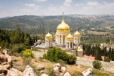Moscovia Gorny Manastırı kilise binaları Jerusalem cityscape.  