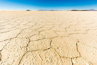 Salar De Uyuni tuz çöl görünümü Bolivya peyzaj zemin.