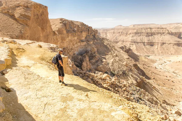 Touriste regardant désert canyon montagne paysage vue . — Photo