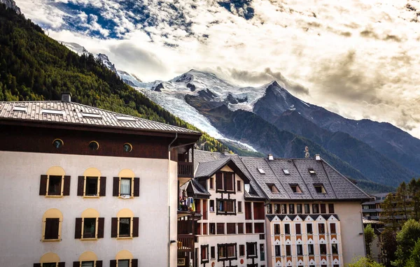 Maciço Mont Blanc Montanha Pico Bela Noite Amanhecer Paisagem Vista — Fotografia de Stock