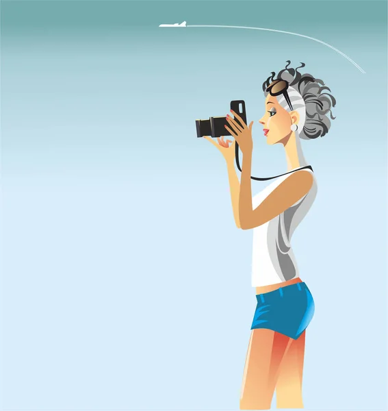 Photographer, travel, girl — Stock Vector