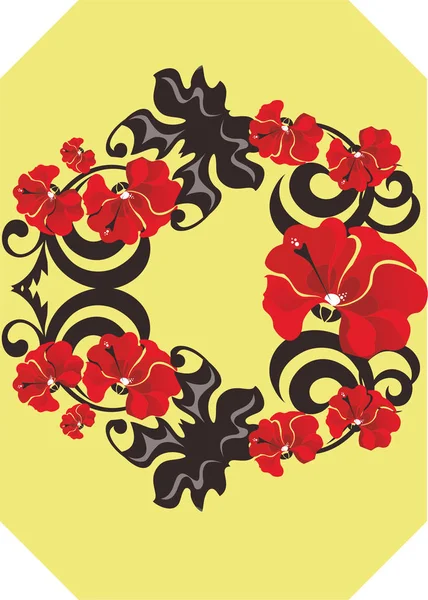 Red flowers on a yellow background — Stock Vector