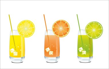Beyaz arka planda, limon, portakal, limon suyu bir bardak