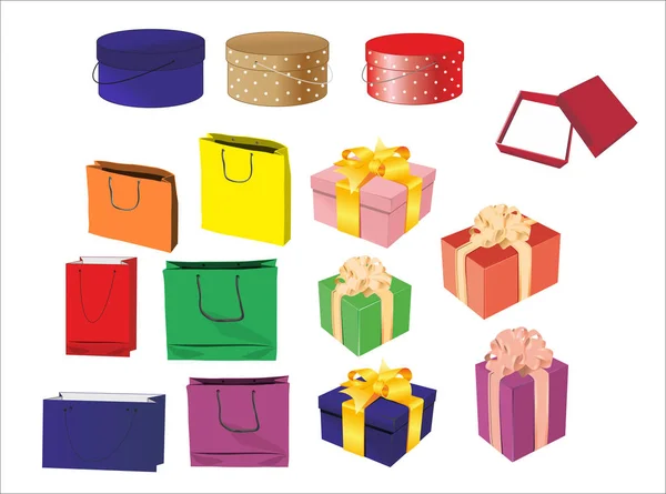 Bolsas de regalo y cajas con lazo — Archivo Imágenes Vectoriales
