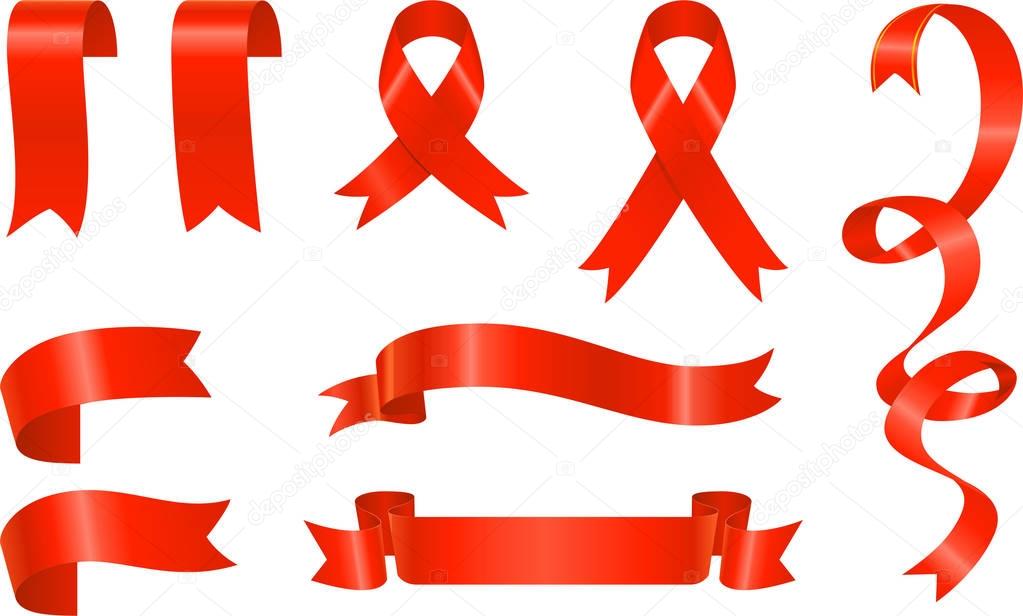 set of red ribbons on white background