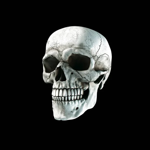 真正的人类头骨上丰富的颜色一个黑色的背景 死亡的概念 一个可怕的万圣节的象征 渲染插图 — 图库照片
