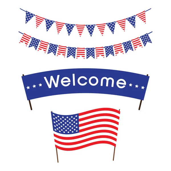 holiday banner with the flag of the United States, holiday flags, a welcome banner