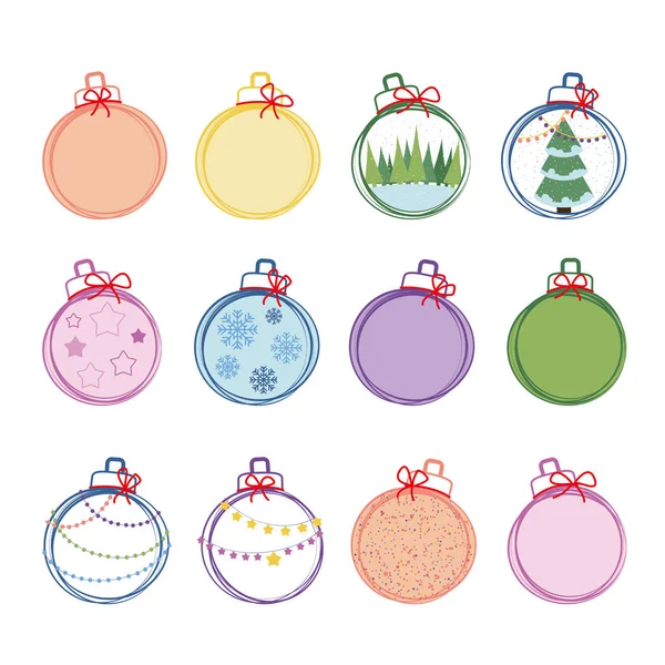 Set Twelve Christmas Balls Various Images — Stock Vector